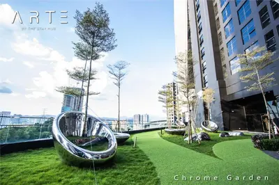 a magazine image of a garden on a building at Arte Mont Kiara Luxury Suite with Heated Jacuzzi Pods - Free Parking - Next to MITEC- by The Stay Hub in Kuala Lumpur