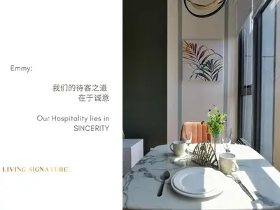 a dining room table with a white plate on it at Ceylonz Suites KL Studio near Bukit Bintang - Living Signature in Kuala Lumpur