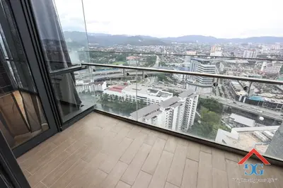a room with a view of a city from a window at The Elements by Grabstay in Kuala Lumpur