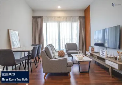 a living room with a couch and chairs and a table at UNA Sunway Velocity Kuala Lumpur by Unimax in Kuala Lumpur