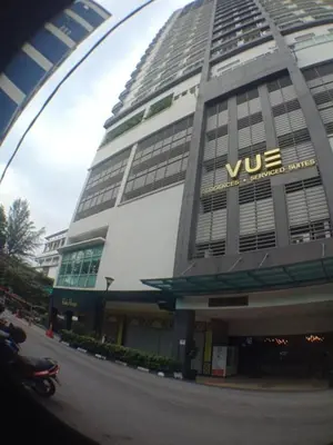 a building with a vue sign on the side of it at Vue Residence Servis Suite 3 pax Studio in Kuala Lumpur
