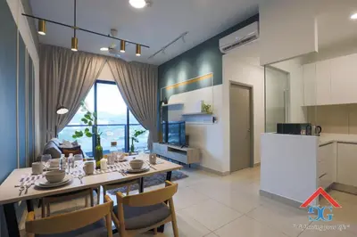 a kitchen and dining room with a table and chairs at Astoria Ampang in Kuala Lumpur