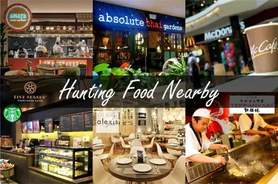 a collage of photos of a food restaurant at ViiA Residences Kuala Lumpur, Five Senses in Kuala Lumpur