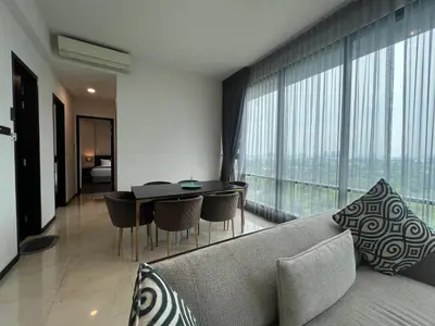 a living room with a couch and a table at Merdeka Tower 118 Chinatown TRX at Opus in Kuala Lumpur