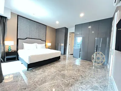 a bedroom with a large bed and a large marble floor at The Platinum 2 Kuala Lumpur by LUMA in Kuala Lumpur