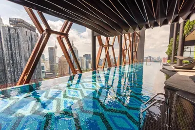 a swimming pool on the top of a skyscraper at Scarletz Premier Suites Kuala Lumpur in Kuala Lumpur