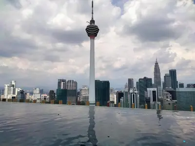 a view of the klcc skyline from the rooftop of a building at Ceylonz Suites Bukit Bintang I HomeBrickz in Kuala Lumpur