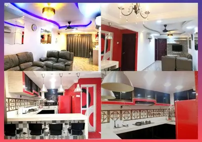 a collage of photos of a kitchen and a living room at Apartment Low Cost 2 Bilik Asnor Homestay KL in Kuala Lumpur