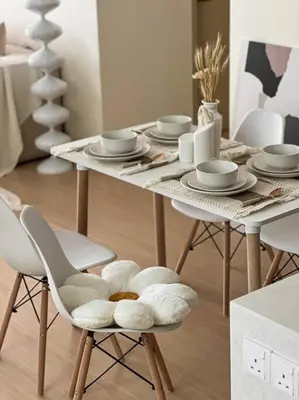 a dining room table with white plates and chairs at INS Style 5PAX 2R2B Sunway Velocity Linked in Kuala Lumpur