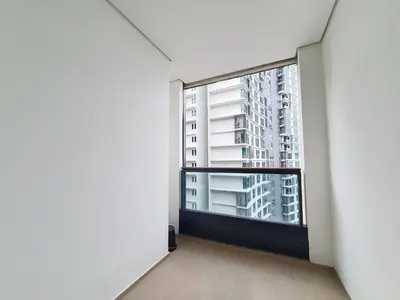 an empty room with a view of a building at Arcoris Mont Kiara Kuala Lumpur in Kuala Lumpur