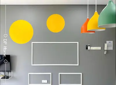 a wall with yellow circles and lights on it at Mid Valley - Vivo Residence Center Of KL 6-8Pax in Kuala Lumpur