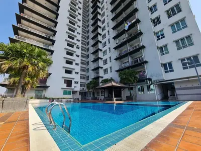 a swimming pool in front of some tall buildings at 1 min Next to LRT CHERAS 68 with Shared Area in Kuala Lumpur