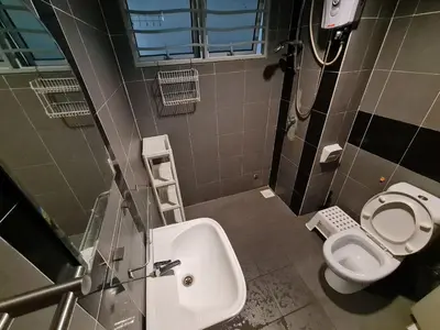 a bathroom with a toilet and a sink at 1 min Next to LRT CHERAS 68 in Kuala Lumpur
