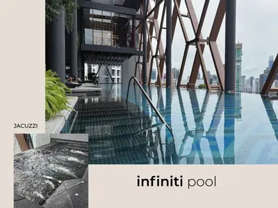 an infinity pool on the top of a building at Scarletz Suites • KLCC • King Bed (L) in Kuala Lumpur
