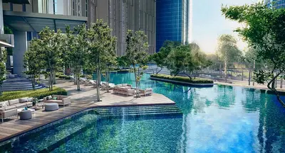 a large swimming pool in a city with buildings at Lucentia Residence By Home Horizon in Kuala Lumpur