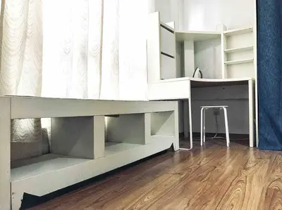 a bedroom with a bed with a mirror and a desk at Duplex Axis Condo @Ampang nearby KLCC. in Ampang