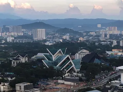 an aerial view of a city with a building at TR Residence 3R2B Serviced Apt 5-6pax HKL,IJN,PWTC KL in Kuala Lumpur