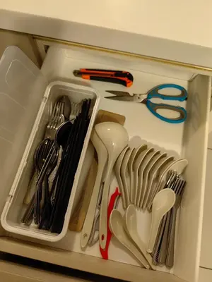 a drawer filled with lots of utensils at 703 KLCC 5 minutes to Alor Street Ceylon Pavilion 3 Room Apt for 10 Pax in Kuala Lumpur