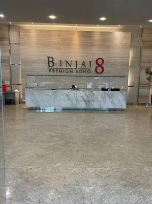 a lobby with a reception desk in a building at Binjai 8 Premium Soho, KLCC, nearby LRT by EC in Kuala Lumpur